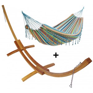 Set support bois avec hamac double franges pastel