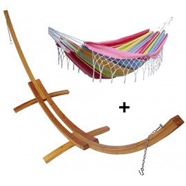 Set support bois avec hamac double franges confort