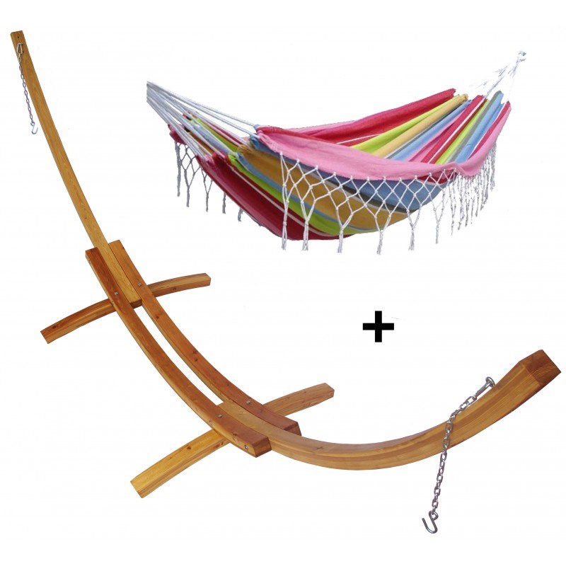 Set support bois avec hamac double franges confort