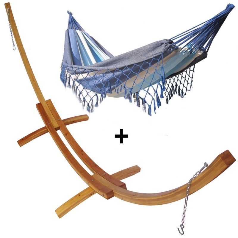 Set support bois avec hamac double franges marine