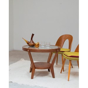 Table basse ronde en bois et verre n°718