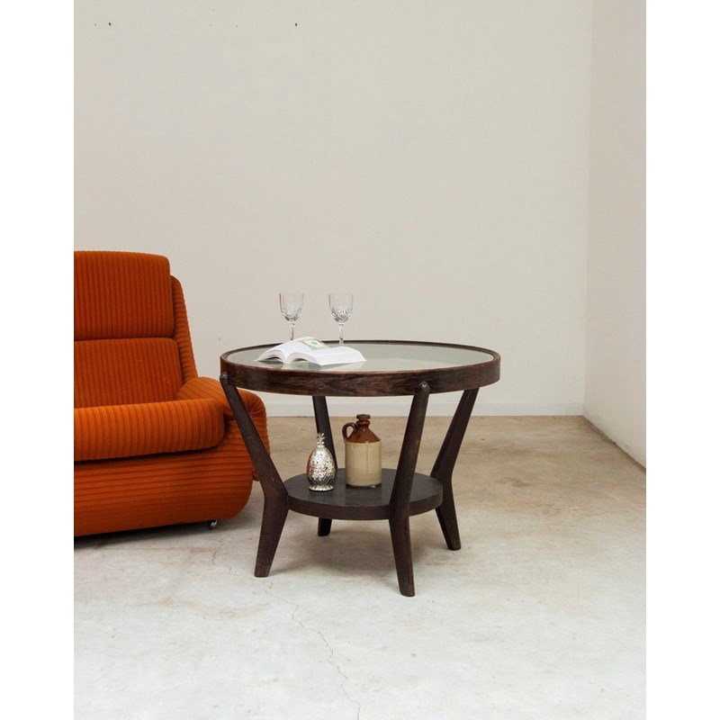 Table basse en bois foncé et verre n°716