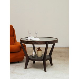 Table basse en bois foncé et verre n°716