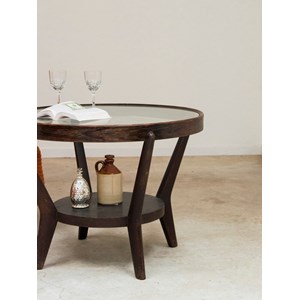 Table basse en bois foncé et verre n°716