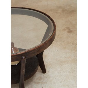 Table basse en bois foncé et verre n°716