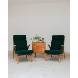 Paire de fauteuils en bois et tissu vert n°778