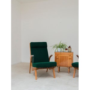 Paire de fauteuils en bois et tissu vert n°778