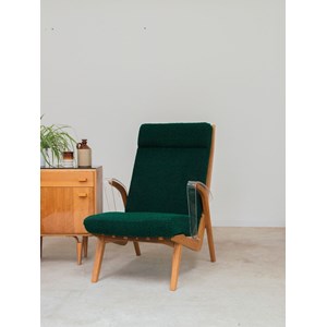 Paire de fauteuils en bois et tissu vert n°778