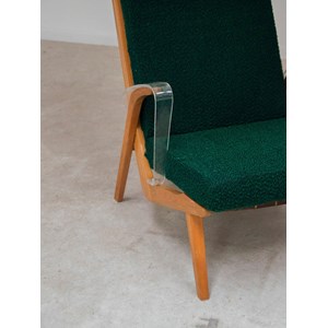 Paire de fauteuils en bois et tissu vert n°778