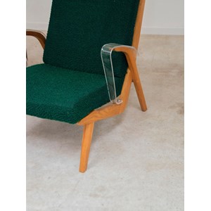 Paire de fauteuils en bois et tissu vert n°778