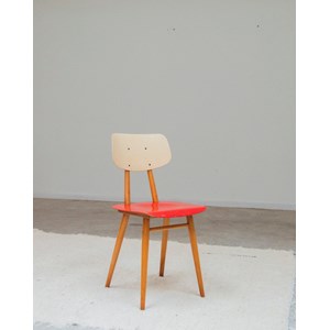 Chaise thonet en bois rouge et beige n°1193