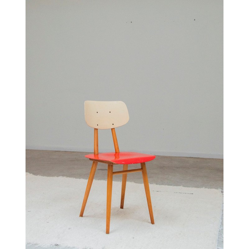 Chaise thonet en bois rouge et beige n°1193
