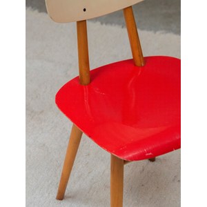 Chaise thonet en bois rouge et beige n°1193