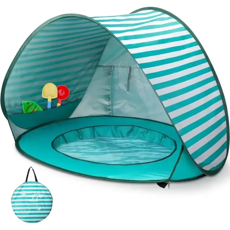 Tente de plage pour bébé avec mini piscine en polyester bleu (Babykare) - Image 1