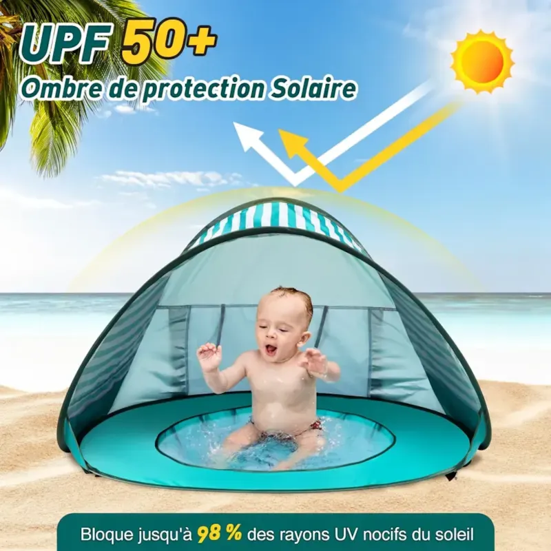 Tente de plage pour bébé avec mini piscine en polyester bleu (Babykare) - Image 2