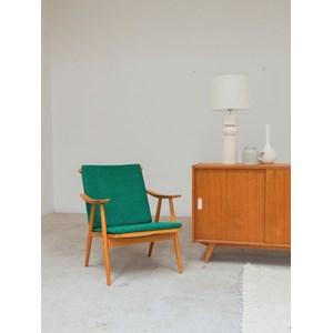 Paire de fauteuils en bois et tissu vert n°784