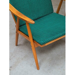 Paire de fauteuils en bois et tissu vert n°784