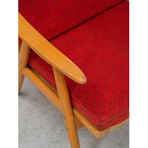 Paire de fauteuils en bois et tissu rouge n°785