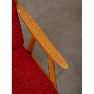 Paire de fauteuils en bois et tissu rouge n°785