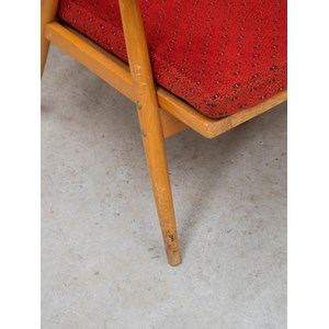 Paire de fauteuils en bois et tissu rouge n°785
