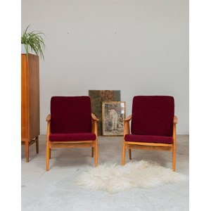 Paire de fauteuils en bois et tissu violet n°783