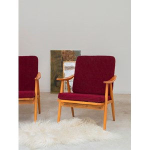 Paire de fauteuils en bois et tissu violet n°783