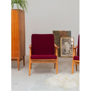 Paire de fauteuils en bois et tissu violet n°783