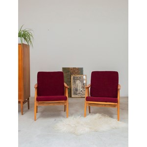 Paire de fauteuils en bois et tissu violet n°783