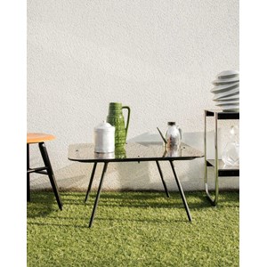 Table basse en acier et verre fumé n°728