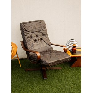 Fauteuil en simili cuir et bois n°796