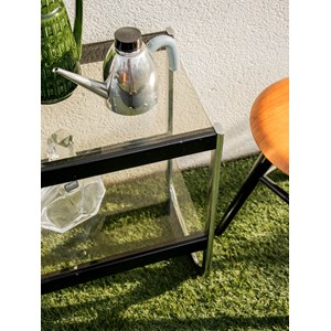 Table d'appoint en chrome et verre fumé n°776