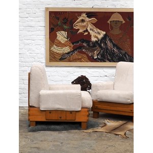 Paire de fauteuils 70's en pin n°806