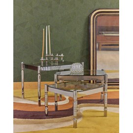 Tables gigognes en verre fumé et chrome n°131