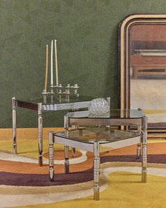 Tables gigognes en verre fumé et chrome n°131
