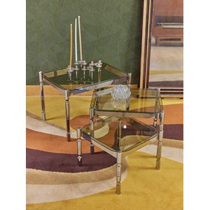 Tables gigognes en verre fumé et chrome n°131