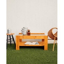 Table basse en pin et verre fumé n°739