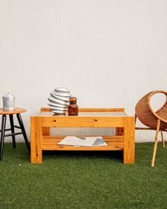 Table basse en pin et verre fumé n°739