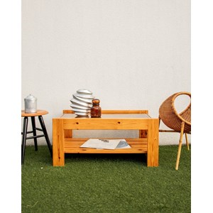 Table basse en pin et verre fumé n°739