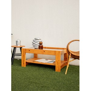 Table basse en pin et verre fumé n°739