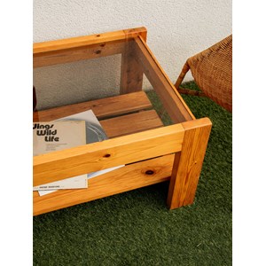 Table basse en pin et verre fumé n°739