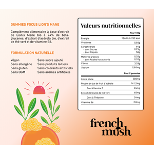 Gummies focus concentration, clarté mentale et énergie 3 pots french mush