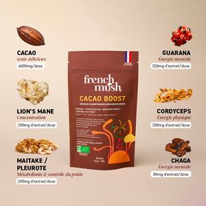 Boisson boost cacao énergie douce et concentration 120 doses french mush