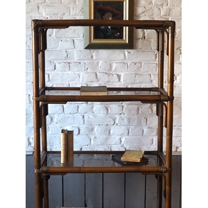 Grande étagère en rotin et verre n°676