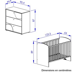 Ensemble duo lit 60x120 et commode
