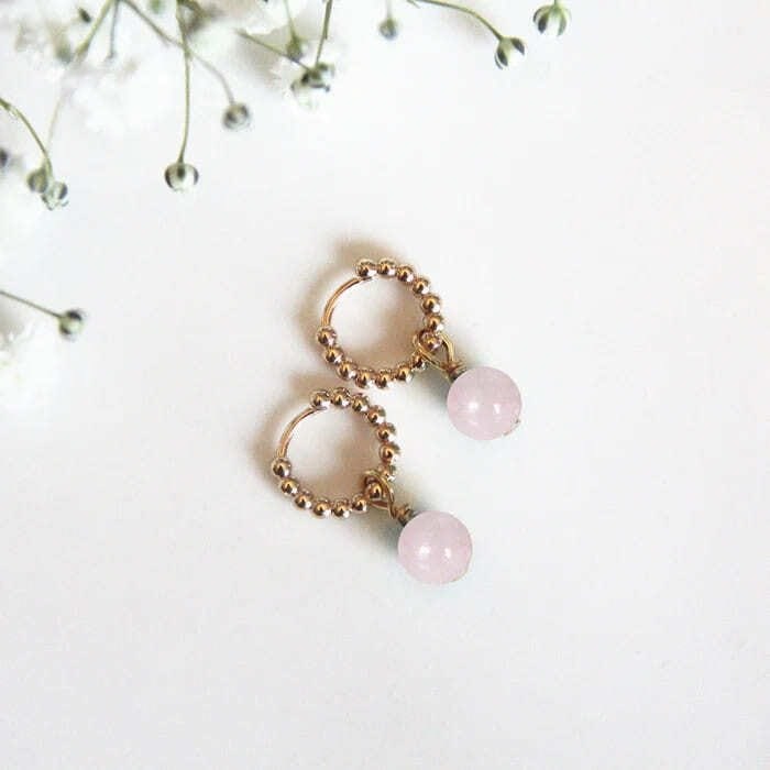 Boucles d'oreilles quartz rose ariane or
