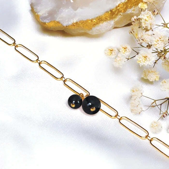 Bracelet obsidienne aura or
