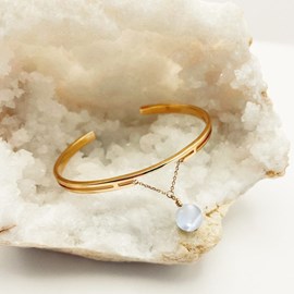 Bracelet jonc pierre de lune aurore or