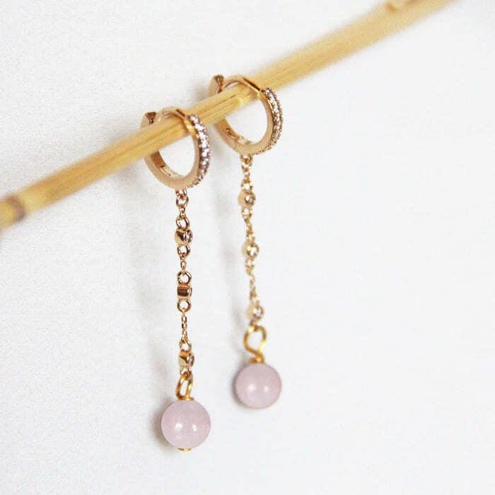 Boucles d'oreilles quartz rose beatrix or