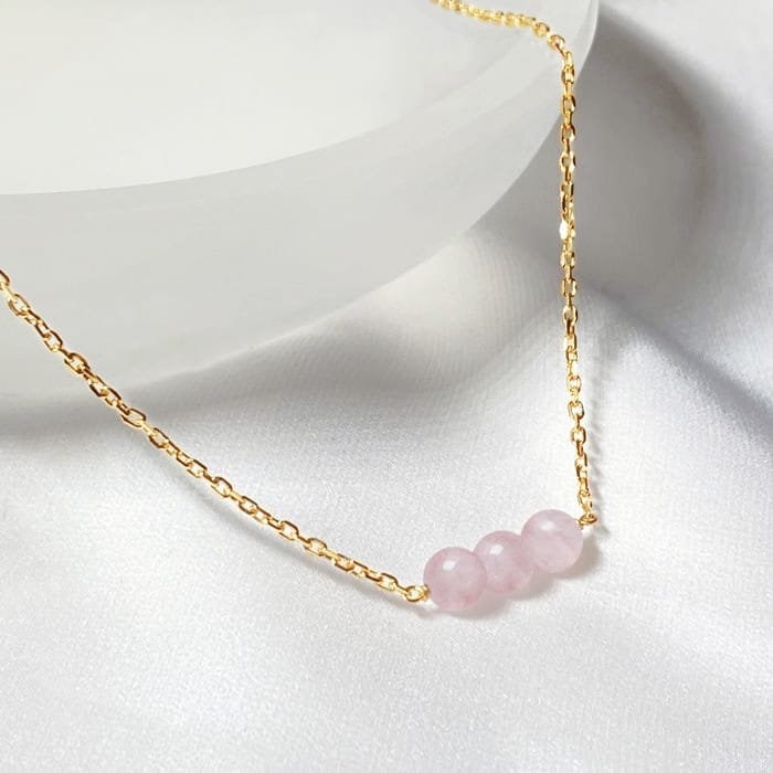 Collier quartz rose cannelle or