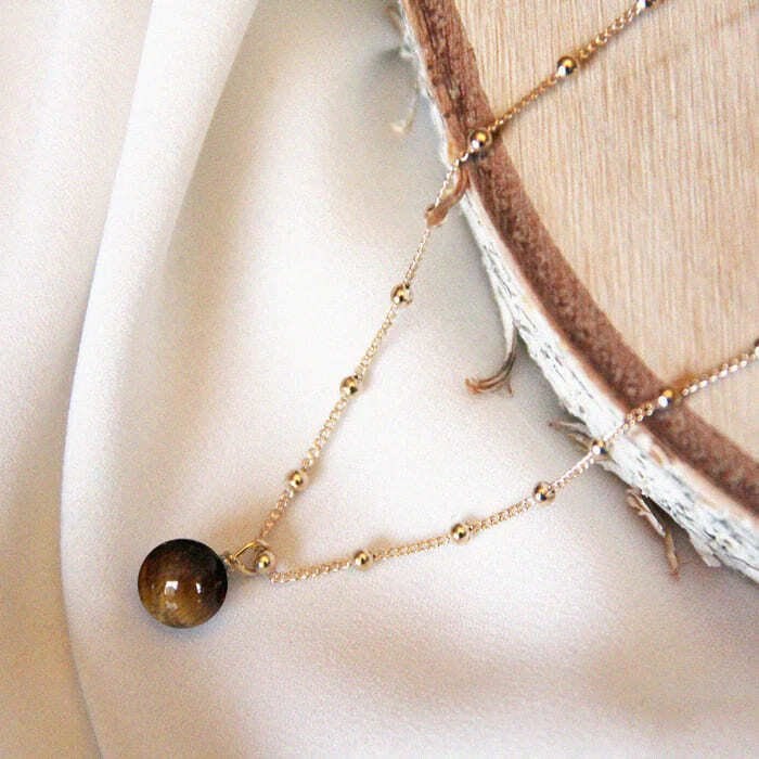 Collier oeil de tigre cerise or